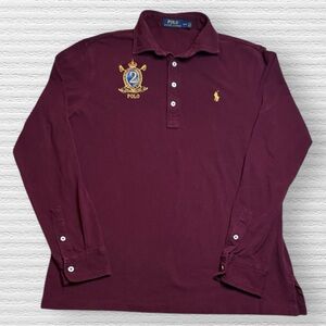 Polo Ralph Lauren Men's Maroon Long Sleeve Knit Polo Large Embroidered Emblem M